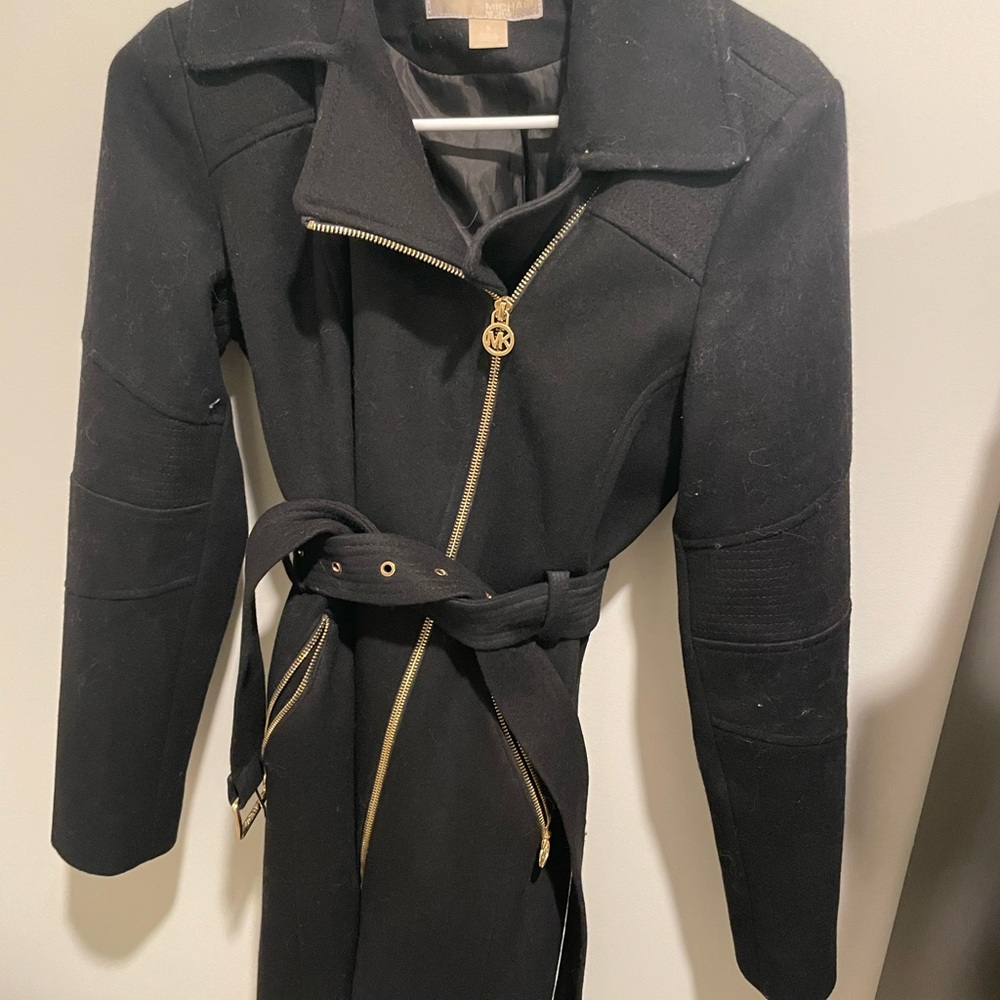 Michael Kors Black Trench Coat with Gold Zipper